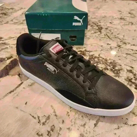 Puma Women's Match Lo Basic Sports Black Leather Sneaker Tennis Shoe - Picture 2 of 10